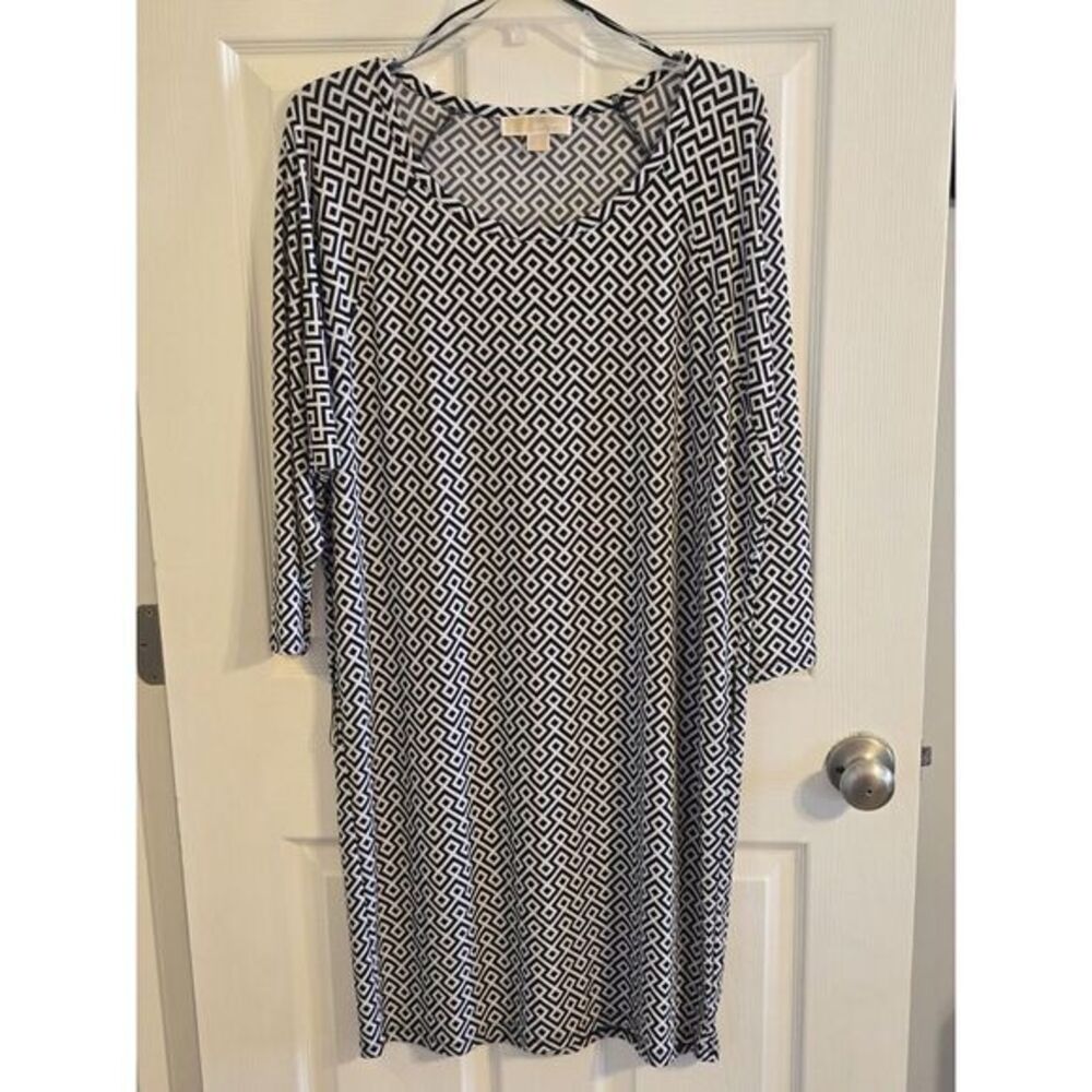 Michael Kors Women's Black White Geometric Shift Dress Size Large